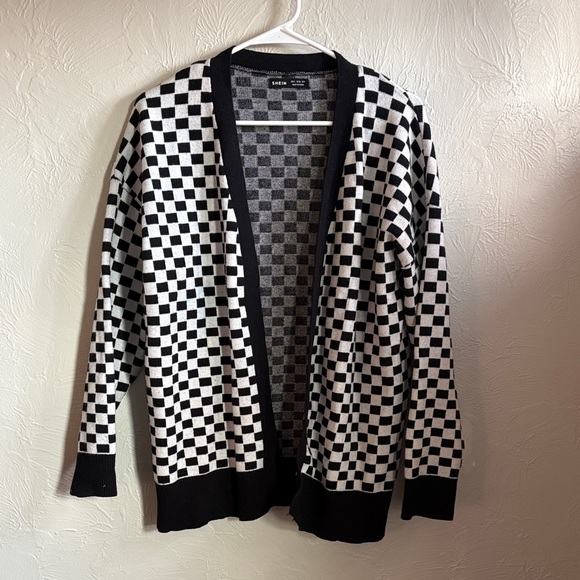 SHEIN Sweaters - SHEIN Black & White Checkered Open Front Cardigan